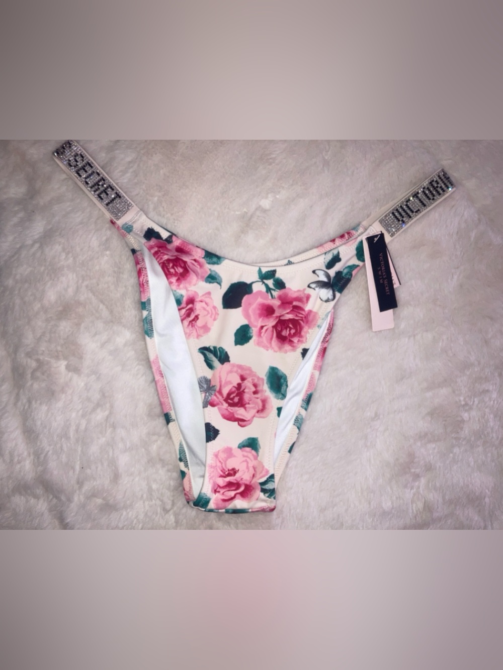 Victoria's Secret Pink Floral Bikini Bottom with Rhinestone Strap